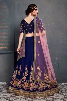 blue dupion silk embroidered lehenga set choli with dupatta 