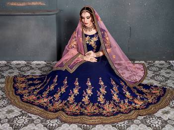 blue dupion silk embroidered lehenga set choli with dupatta  5