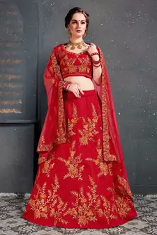 red embroidered wedding lehenga set choli with dupatta with dupatta