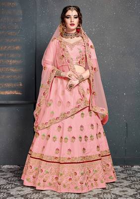 Unique Baby-Pink Colored Silk Wedding Designer Bridesmaid Lehenga Choli With Dupatta 1