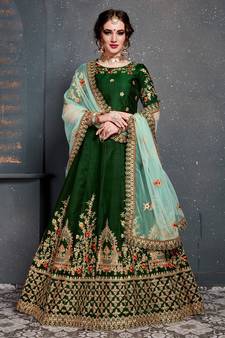 Gleaming Green Colored Taffeta Silk Wedding Designer Bridesmaid Lehenga Choli With Dupatta