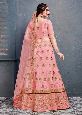 Unique Baby-Pink Colored Silk Wedding Designer Bridesmaid Lehenga Choli With Dupatta 2