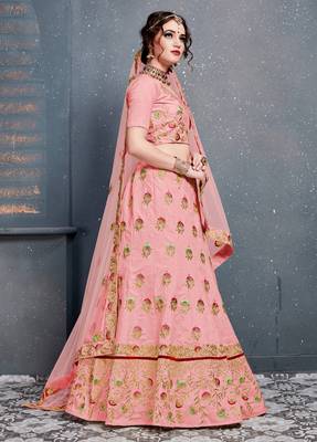 Unique Baby-Pink Colored Silk Wedding Designer Bridesmaid Lehenga Choli With Dupatta 3