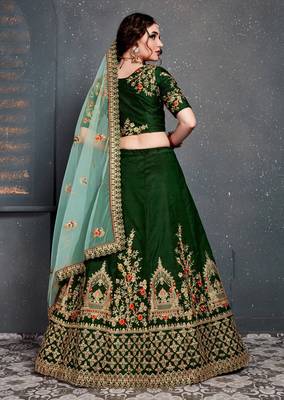 gleaming green taffeta silk wedding lehenga set choli with dupatta with dupatta 3