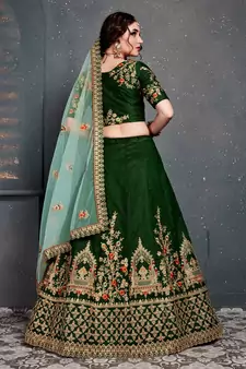 gleaming green taffeta silk wedding lehenga set choli with dupatta with dupatta