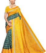 Green printed art silk saree with blouse