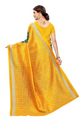 Green printed art silk saree with blouse 4