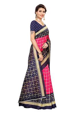 Pink printed art silk saree with blouse 3
