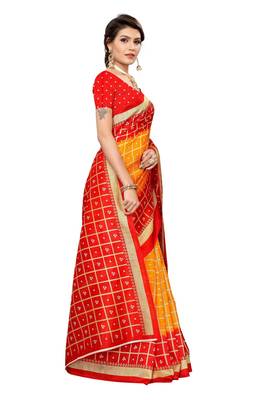 Yellow printed art silk saree with blouse 3