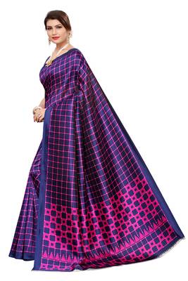 Purple printed art silk saree with blouse 2