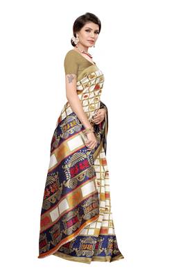 cream printed art silk saree with blouse 3
