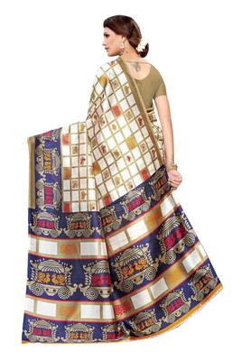 cream printed art silk saree with blouse 4