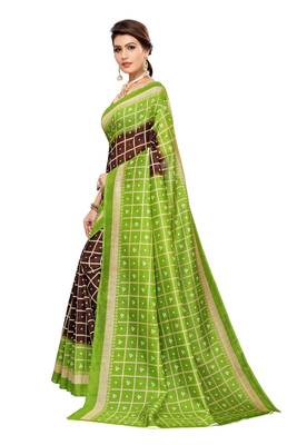 Coffee printed art silk saree with blouse 2