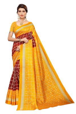 Maroon printed art silk saree with blouse 1