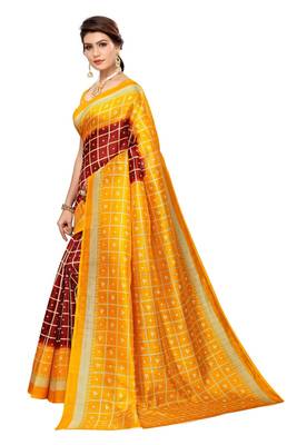 Maroon printed art silk saree with blouse 2