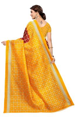 Maroon printed art silk saree with blouse 4
