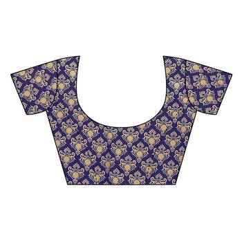 Navy blue printed art silk saree with blouse 5
