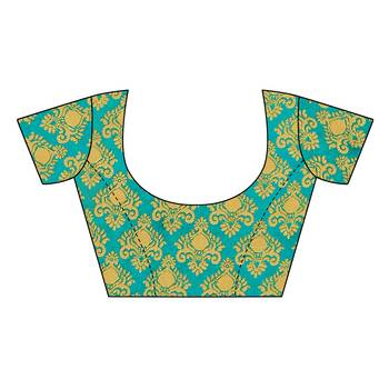 Turquoise printed art silk saree with blouse 5