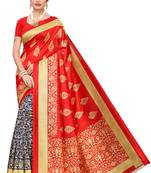 Navy blue printed art silk saree with blouse