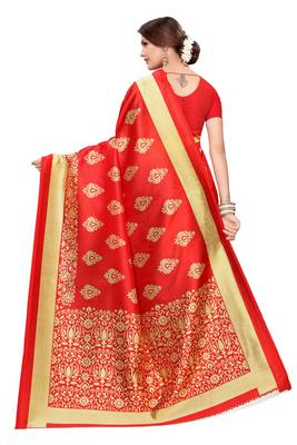 Navy blue printed art silk saree with blouse 4