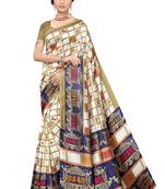 beige printed art silk saree with blouse