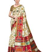 Red printed art silk saree with blouse