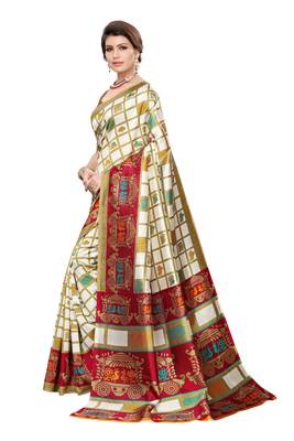 Red printed art silk saree with blouse 2
