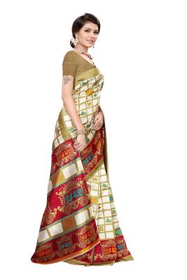 Red printed art silk saree with blouse 3