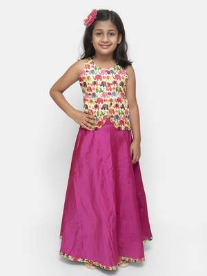 Pink Plain Silk Blend Stitched Kids Lehenga Choli 1
