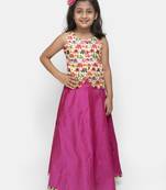Pink Plain Silk Blend Stitched Kids Lehenga Choli
