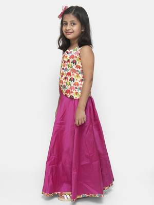 Pink Plain Silk Blend Stitched Kids Lehenga Choli 2