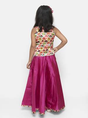 Pink Plain Silk Blend Stitched Kids Lehenga Choli 3