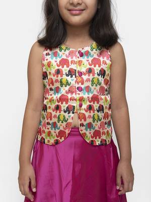 Pink Plain Silk Blend Stitched Kids Lehenga Choli 4