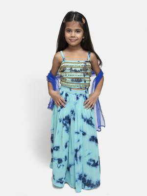 Blue Printed Georgette Stitched Kids Lehenga Choli 1