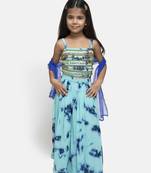 Blue Printed Georgette Stitched Kids Lehenga Choli