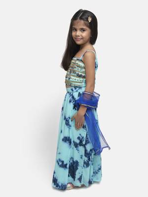Blue Printed Georgette Stitched Kids Lehenga Choli 2