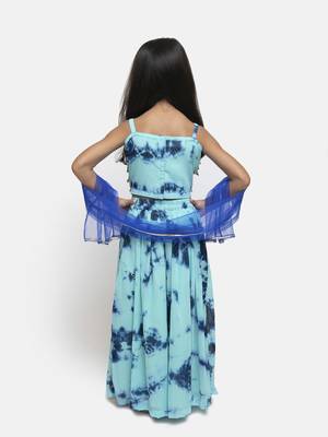Blue Printed Georgette Stitched Kids Lehenga Choli 3