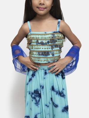 Blue Printed Georgette Stitched Kids Lehenga Choli 4