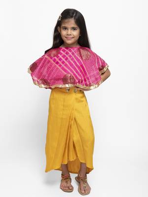 Yellow Plain Silk Blend Stitched Kids Lehenga Choli 1
