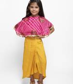 Yellow Plain Silk Blend Stitched Kids Lehenga Choli