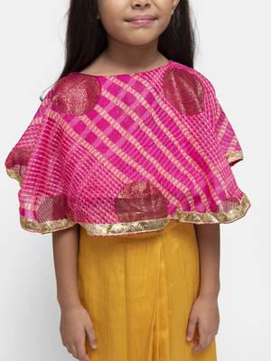 Yellow Plain Silk Blend Stitched Kids Lehenga Choli 4