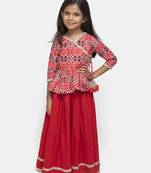 Red Plain Cotton Stitched Kids Lehenga Choli