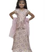 Pink Printed Silk Blend Stitched Kids Lehenga Choli