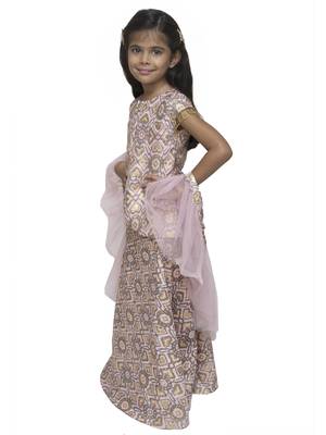 Pink Printed Silk Blend Stitched Kids Lehenga Choli 2