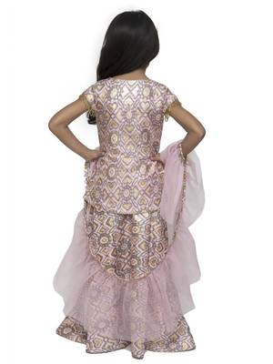 Pink Printed Silk Blend Stitched Kids Lehenga Choli 3