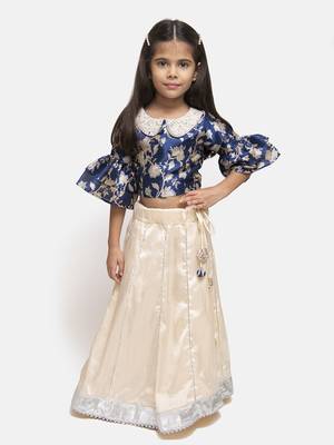 White Plain Silk Blend Stitched Kids Lehenga Choli 1