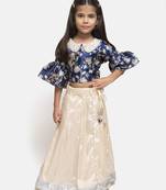 White Plain Silk Blend Stitched Kids Lehenga Choli