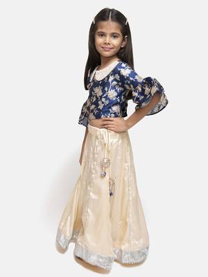 White Plain Silk Blend Stitched Kids Lehenga Choli 2
