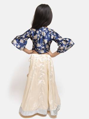 White Plain Silk Blend Stitched Kids Lehenga Choli 3