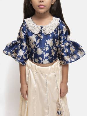 White Plain Silk Blend Stitched Kids Lehenga Choli 4